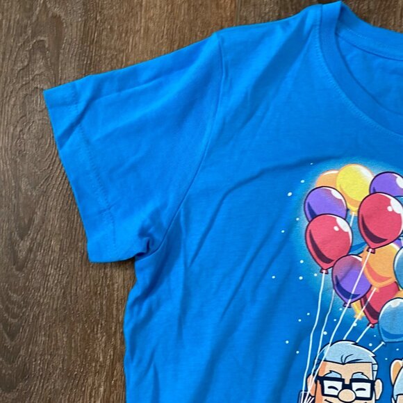 Teeturtle Disney Pixar Ladies Medium Blue T-Shirt Featuring Up Balloon Design - Picture 3 of 7